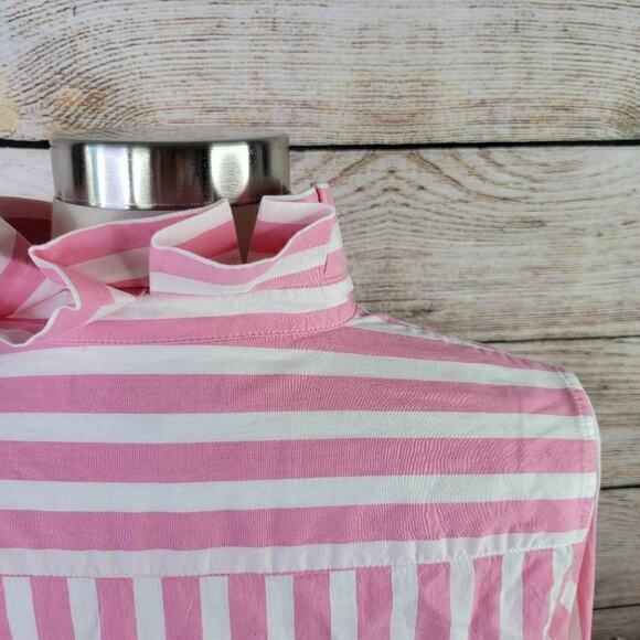 Banana Republic Button Down Striped Ruffle Collar Pink White Size 8 Petite - Picture 5 of 8